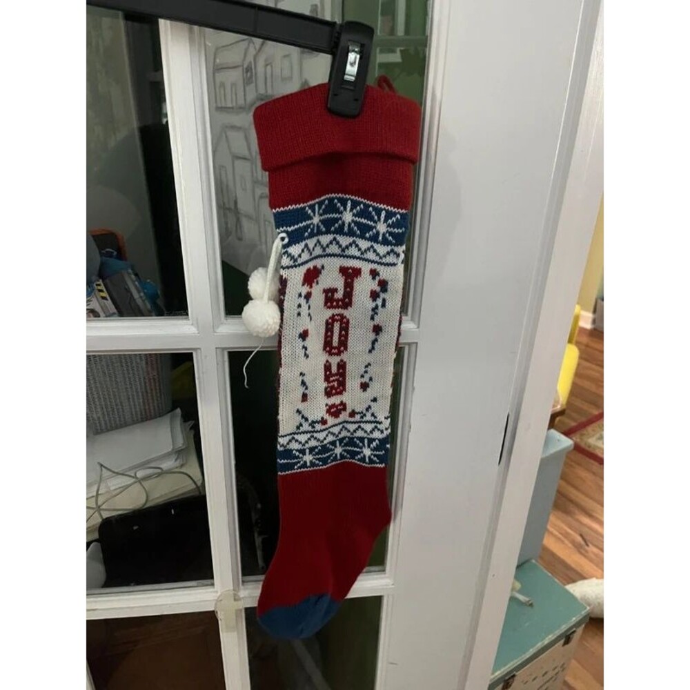 Vintage Knitted Christmas Stocking with Bell Pattern